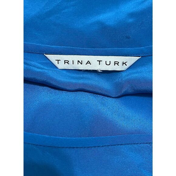 Trina Turk Keyhole Flowy Silk Blouse Blue Small - Picture 3 of 13